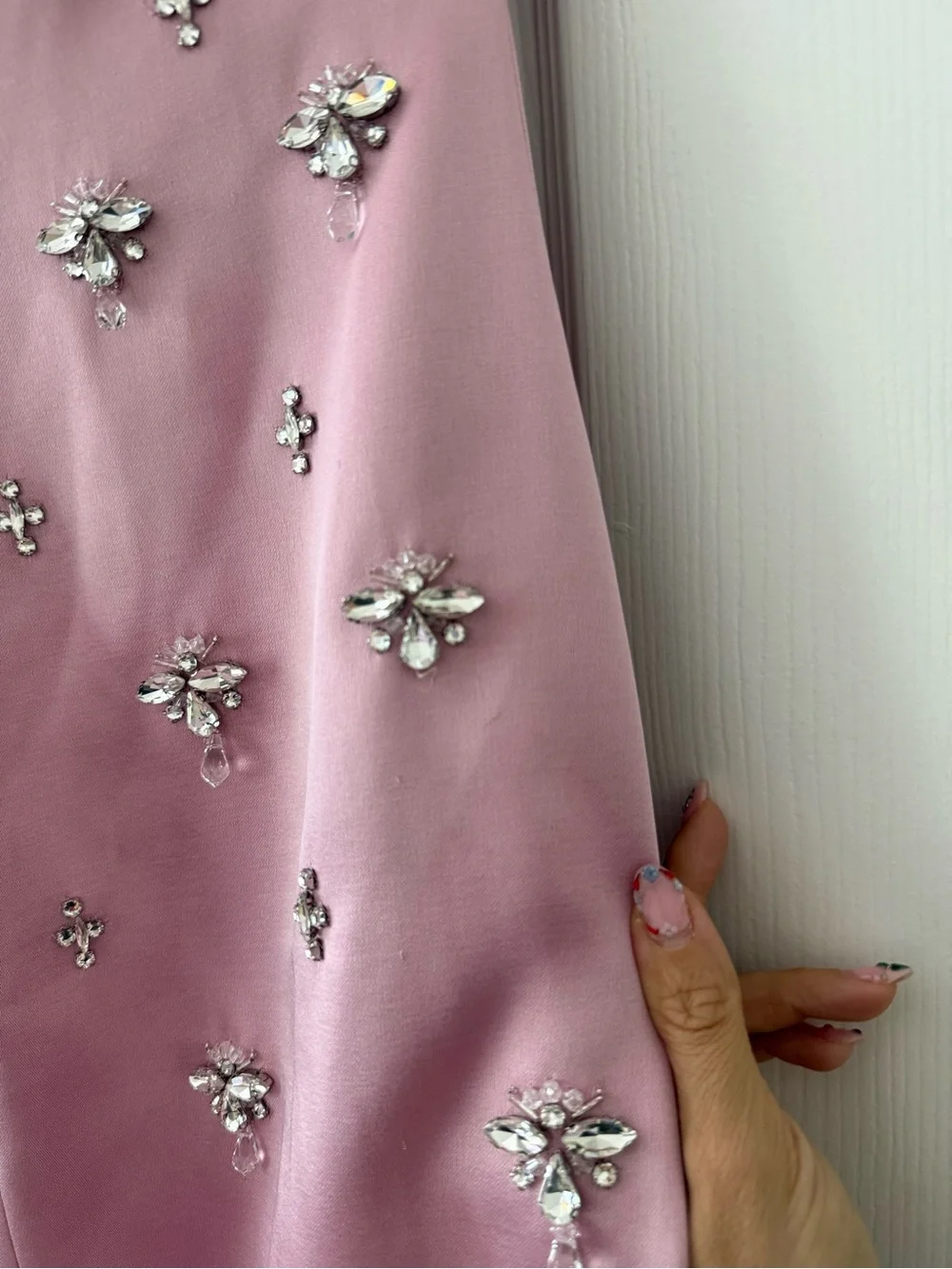 Retrofete Elise Strapless Crystal Embellished Satin Gown Pink NEW with tags - Picture 6 of 16
